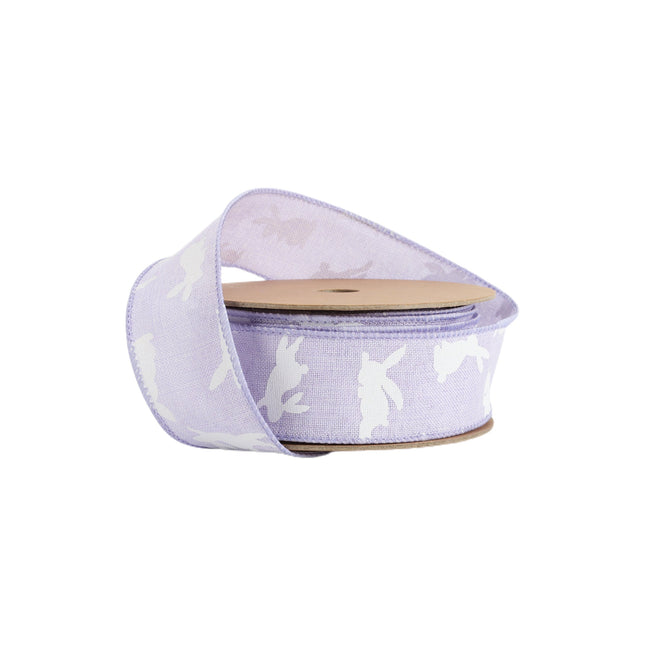 1 1/2" Wired Ribbon | Purple w/ White All Over Bunny | 10 Yard Roll LaRibbons and Crafts