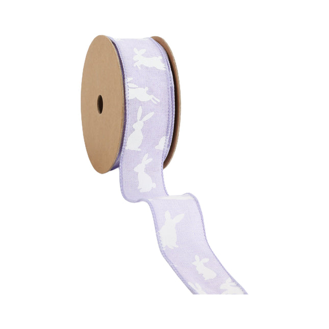 1 1/2" Wired Ribbon | Purple w/ White All Over Bunny | 10 Yard Roll LaRibbons and Crafts