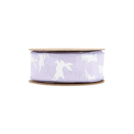 1 1/2" Wired Ribbon | Purple w/ White All Over Bunny | 10 Yard Roll LaRibbons and Crafts