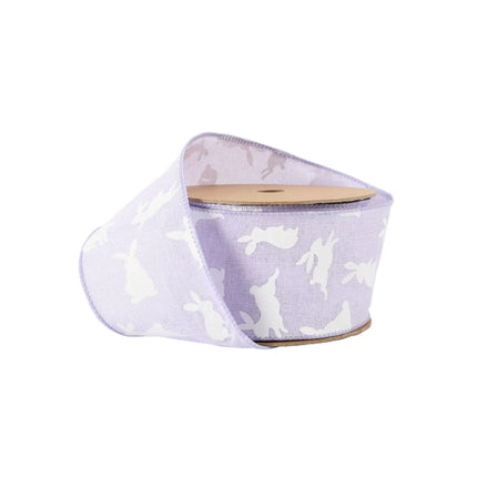 2 1/2" Wired Ribbon | Purple w/ White All Over Bunny | 10 Yard Roll LaRibbons and Crafts