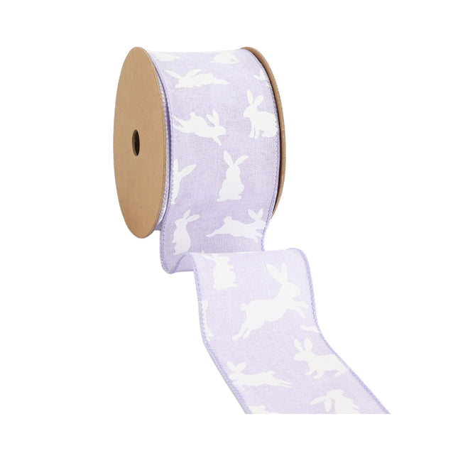 2 1/2" Wired Ribbon | Purple w/ White All Over Bunny | 10 Yard Roll LaRibbons and Crafts