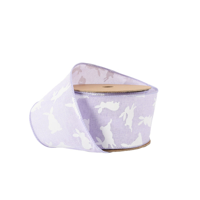 2 1/2" Wired Ribbon | Purple w/ White All Over Bunny | 10 Yard Roll LaRibbons and Crafts
