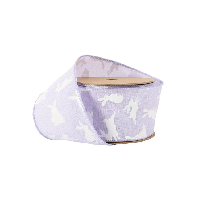 2 1/2" Wired Ribbon | Purple w/ White All Over Bunny | 10 Yard Roll LaRibbons and Crafts