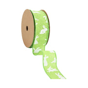 Wired Ribbon | Green w/ White All Over Bunny | 10 Yard Roll