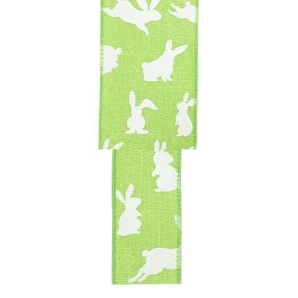 2 1/2" Wired Ribbon | Green w/ White All Over Bunny | 10 Yard Roll LaRibbons and Crafts