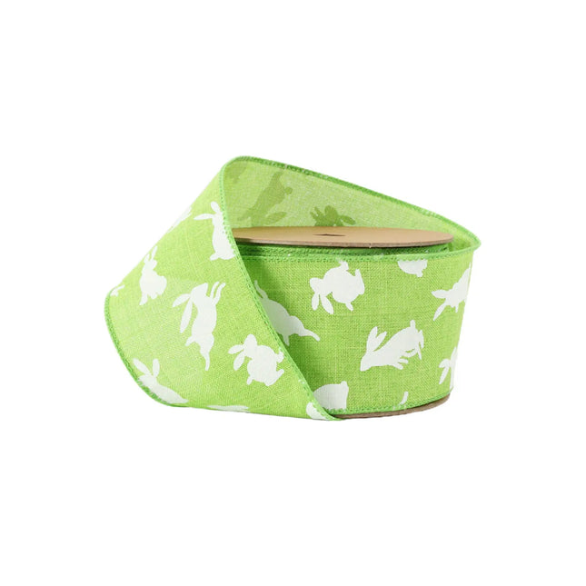 2 1/2" Wired Ribbon | Green w/ White All Over Bunny | 10 Yard Roll LaRibbons and Crafts