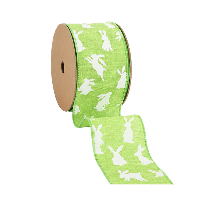 2 1/2" Wired Ribbon | Green w/ White All Over Bunny | 10 Yard Roll