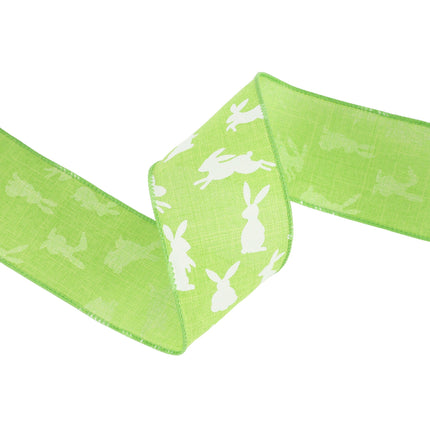 2 1/2" Wired Ribbon | Green w/ White All Over Bunny | 10 Yard Roll LaRibbons and Crafts