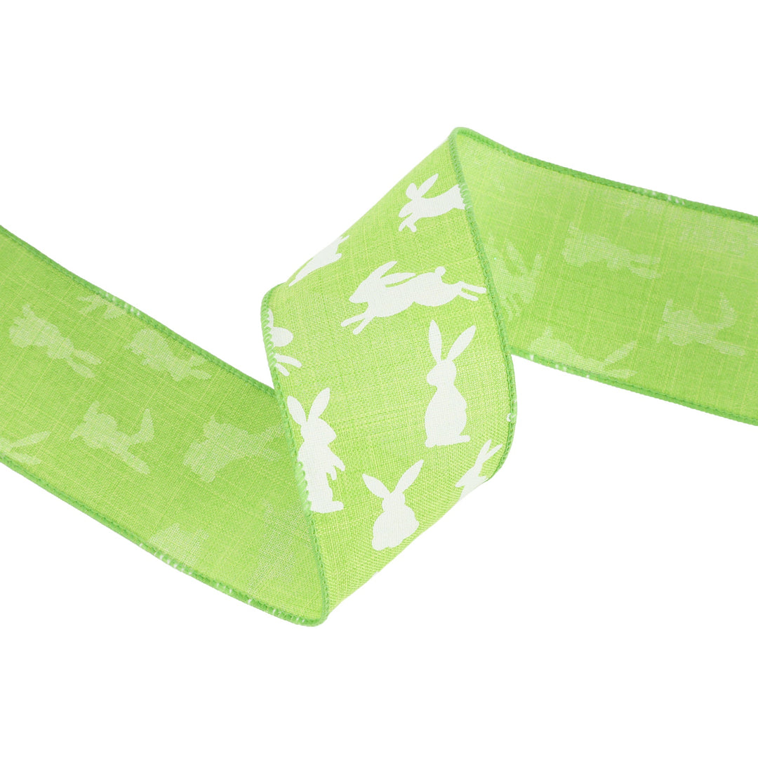 2 1/2" Wired Ribbon | Green w/ White All Over Bunny | 10 Yard Roll