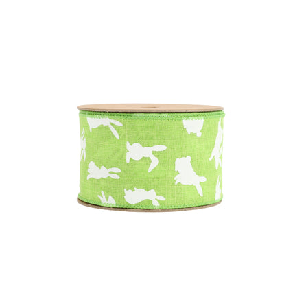 2 1/2" Wired Ribbon | Green w/ White All Over Bunny | 10 Yard Roll LaRibbons and Crafts