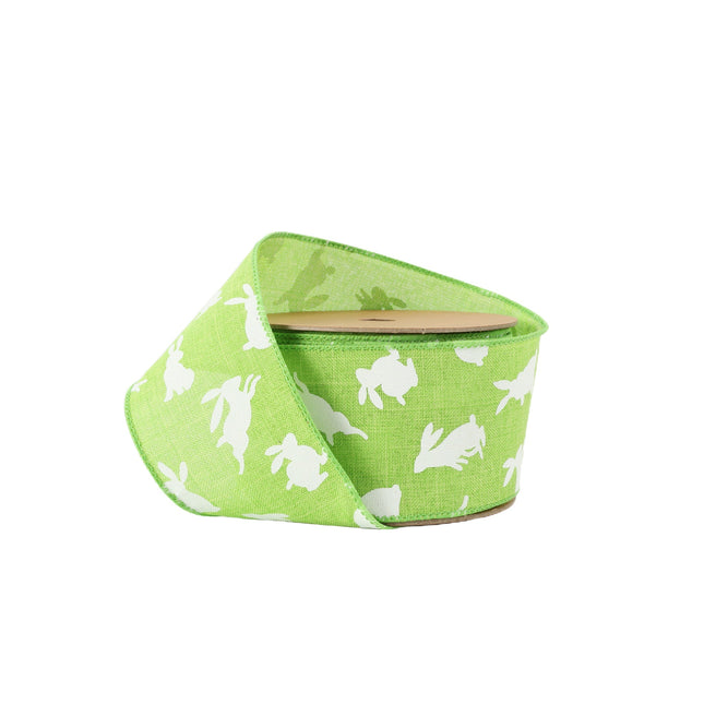 2 1/2" Wired Ribbon | Green w/ White All Over Bunny | 10 Yard Roll LaRibbons and Crafts