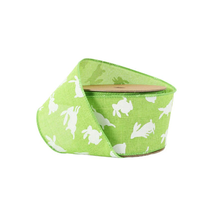 2 1/2" Wired Ribbon | Green w/ White All Over Bunny | 10 Yard Roll LaRibbons and Crafts