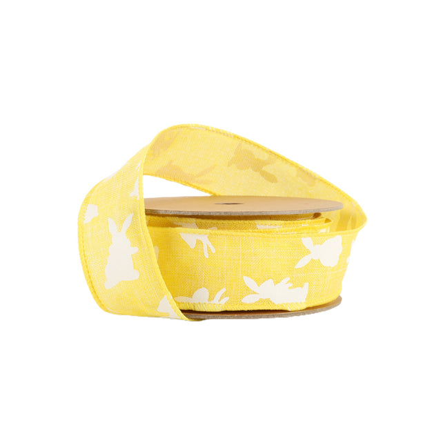 1 1/2" Wired Ribbon | Yellow w/ White All Over Bunny | 10 Yard Roll LaRibbons and Crafts
