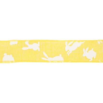 1 1/2" Wired Ribbon | Yellow w/ White All Over Bunny | 10 Yard Roll LaRibbons and Crafts