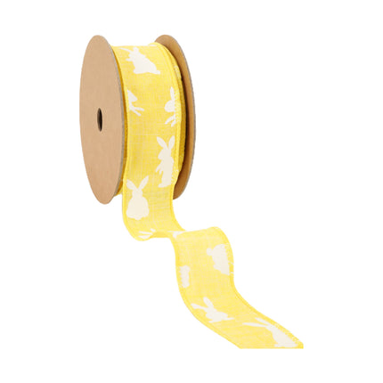 1 1/2" Wired Ribbon | Yellow w/ White All Over Bunny | 10 Yard Roll LaRibbons and Crafts