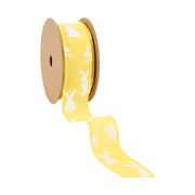 Wired Ribbon | Yellow w/ White All Over Bunny | 10 Yard Roll