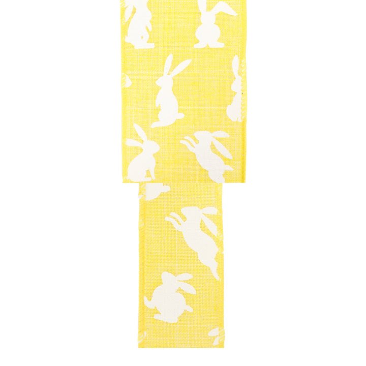 2 1/2" Wired Ribbon | Yellow w/ White All Over Bunny | 10 Yard Roll