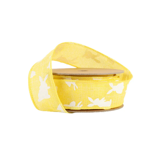 1 1/2" Wired Ribbon | Yellow w/ White All Over Bunny | 10 Yard Roll LaRibbons and Crafts