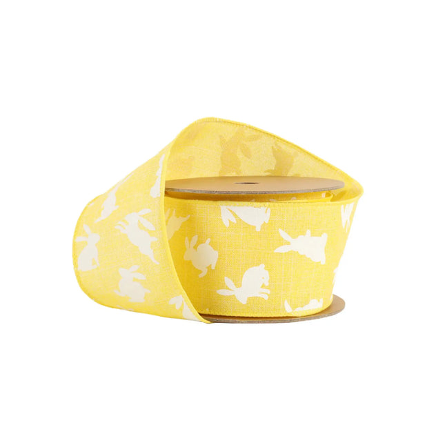 2 1/2" Wired Ribbon | Yellow w/ White All Over Bunny | 10 Yard Roll LaRibbons and Crafts