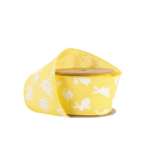 2 1/2" Wired Ribbon | Yellow w/ White All Over Bunny | 10 Yard Roll LaRibbons and Crafts