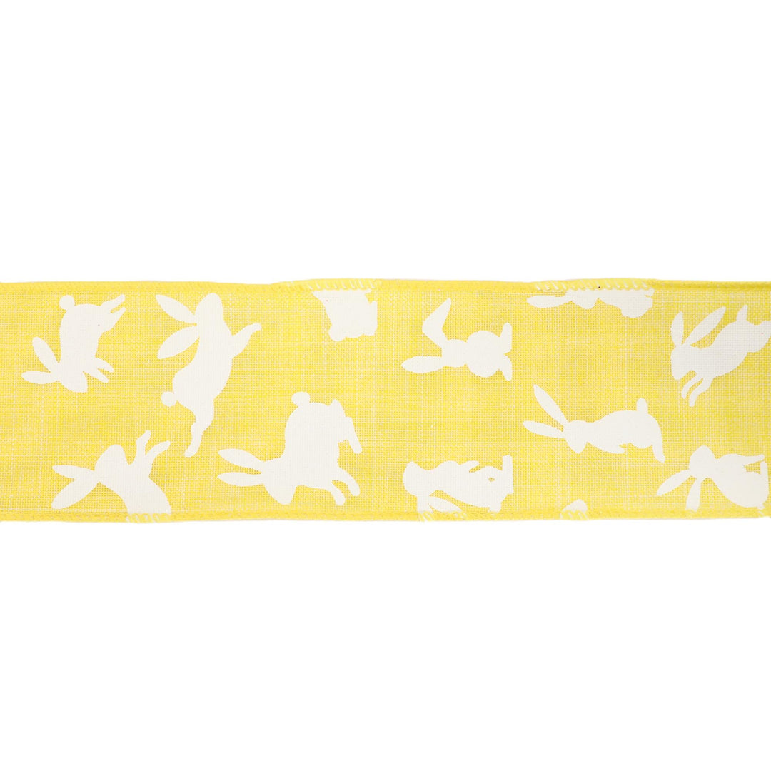 2 1/2" Wired Ribbon | Yellow w/ White All Over Bunny | 10 Yard Roll