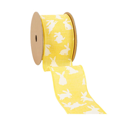 2 1/2" Wired Ribbon | Yellow w/ White All Over Bunny | 10 Yard Roll LaRibbons and Crafts