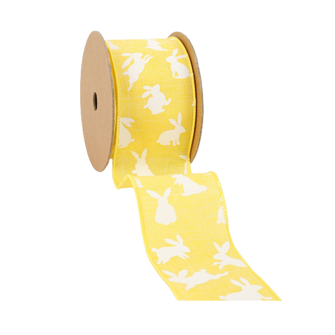 2 1/2" Wired Ribbon | Yellow w/ White All Over Bunny | 10 Yard Roll