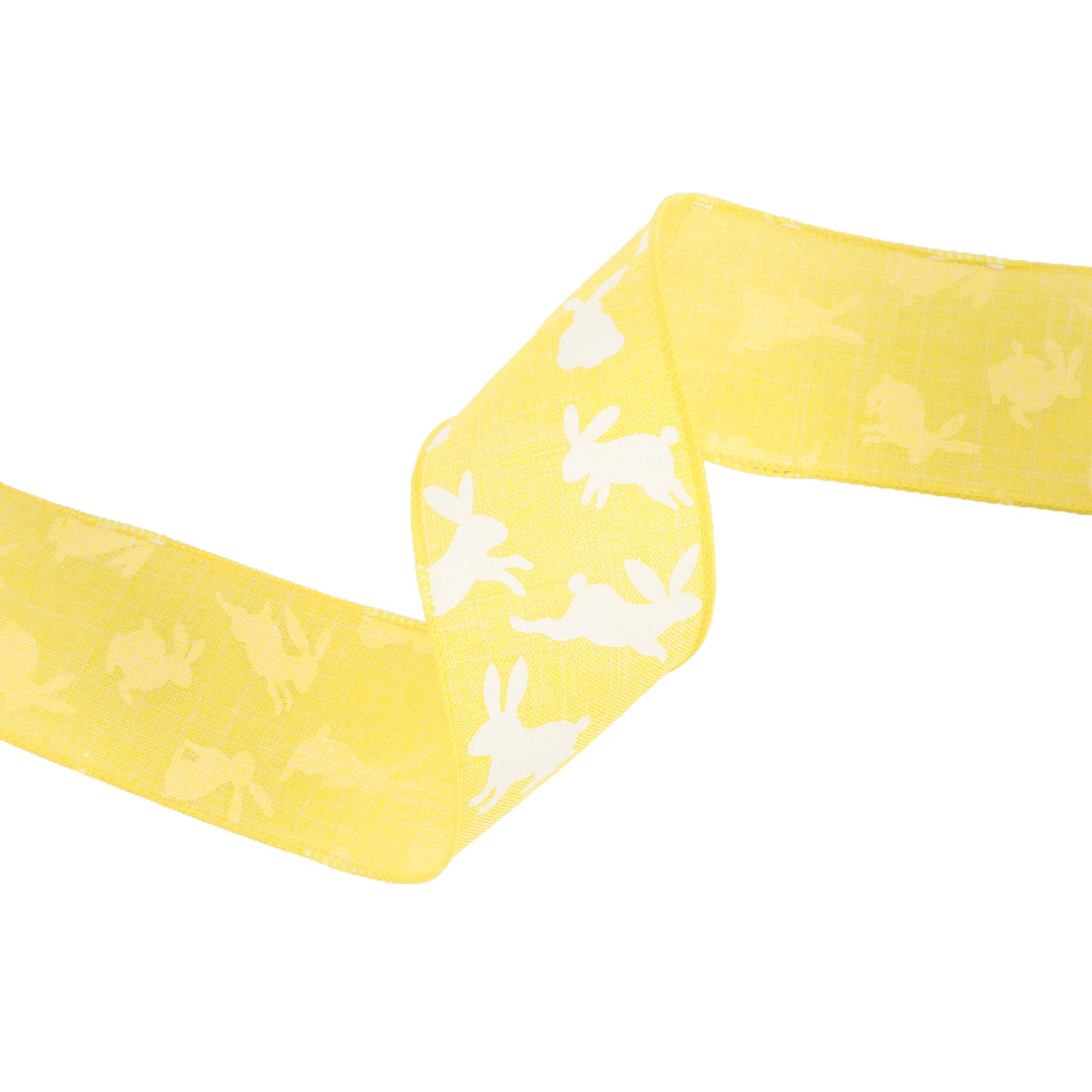 2 1/2" Wired Ribbon | Yellow w/ White All Over Bunny | 10 Yard Roll