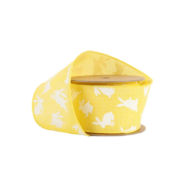 2 1/2" Wired Ribbon | Yellow w/ White All Over Bunny | 10 Yard Roll LaRibbons and Crafts