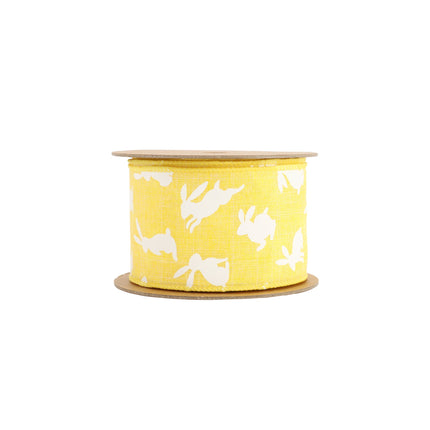 2 1/2" Wired Ribbon | Yellow w/ White All Over Bunny | 10 Yard Roll LaRibbons and Crafts