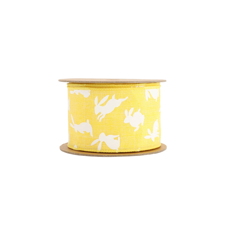 2 1/2" Wired Ribbon | Yellow w/ White All Over Bunny | 10 Yard Roll