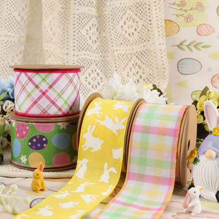 2 1/2" Wired Ribbon | Yellow w/ White All Over Bunny | 10 Yard Roll LaRibbons and Crafts