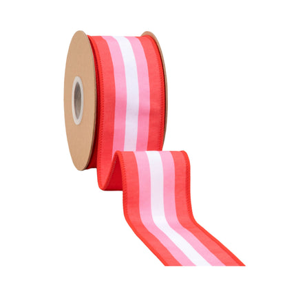 2 1/2" Wired Dupioni Ribbon | Red and Pink Stripe w/ Red Backing | 10 Yard Roll LaRibbons and Crafts