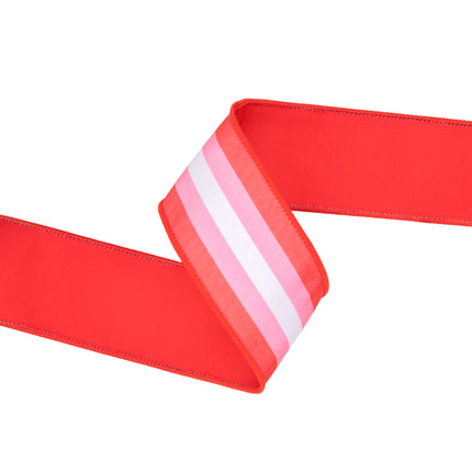 Striped wired ribbon (red, pink, white) + red backing: perfect for festive packaging and event decor.