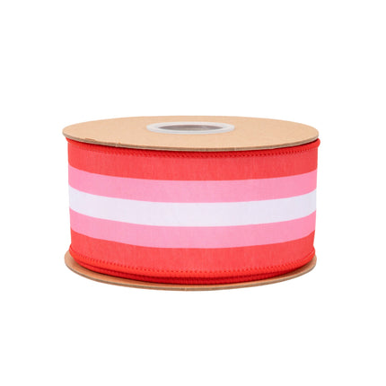 2 1/2" Wired Dupioni Ribbon | Red and Pink Stripe w/ Red Backing | 10 Yard Roll LaRibbons and Crafts