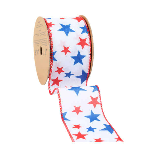 2 1/2" Wired Ribbon | Red/White/Blue Stars | 10 Yard Roll