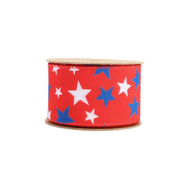 2 1/2" Wired Ribbon | Red w/ White/Blue Stars