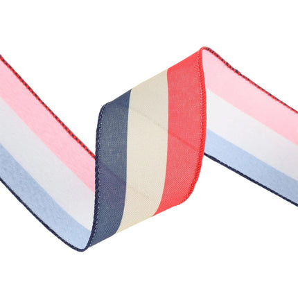 2 1/2" Wired Ribbon | Red/Natural/Blue Bunting Stripe | 10 Yard Roll