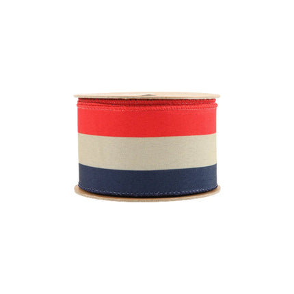 2 1/2" Wired Ribbon | Red/Natural/Blue Bunting Stripe | 10 Yard Roll