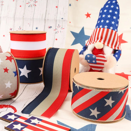 2 1/2" Wired Ribbon | Red/Natural/Blue Bunting Stripe | 10 Yard Roll