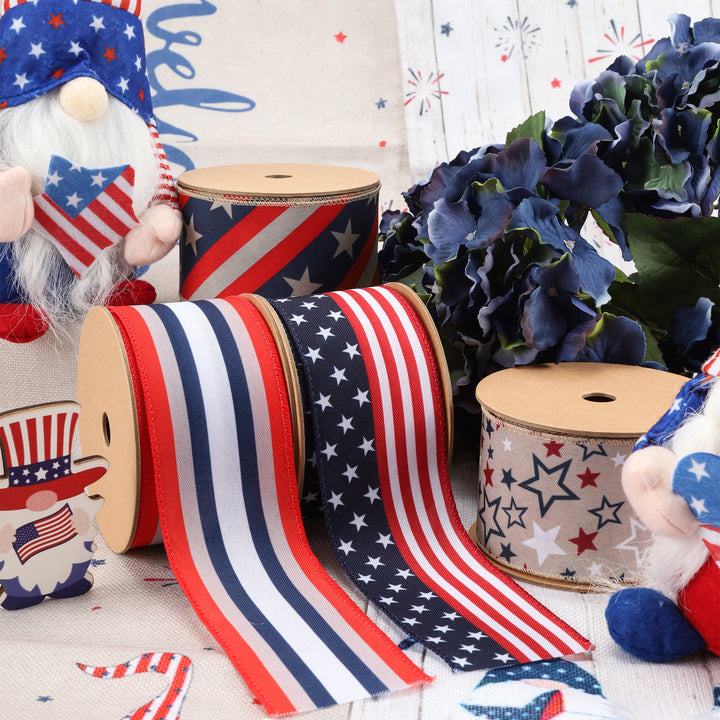 2 1/2" Wired Ribbon | Stars/Stripes Bias Cut | 10 Yard Roll