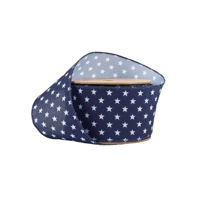 2 1/2" Wired Ribbon | Blue w/ Multi White Stars | 10 Yard Spool