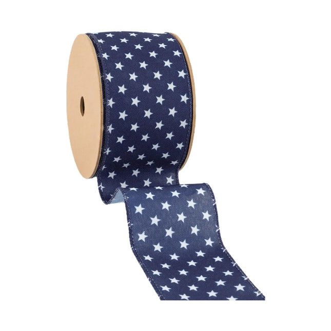 2 1/2" Wired Ribbon | Blue w/ Multi White Stars | 10 Yard Spool