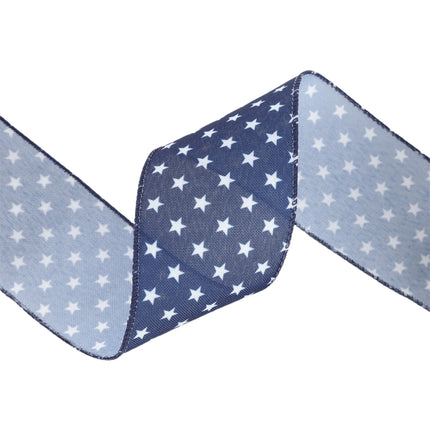2 1/2" Wired Ribbon | Blue w/ Multi White Stars | 10 Yard Spool
