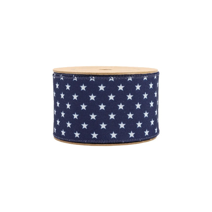 2 1/2" Wired Ribbon | Blue w/ Multi White Stars | 10 Yard Spool