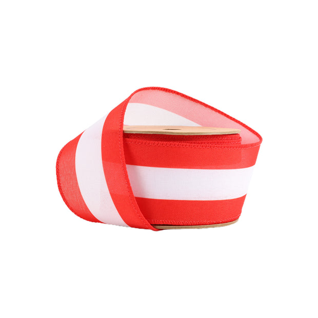 2 1/2" Wired Ribbon | Red/White Flag Stripe | 10 Yard Roll