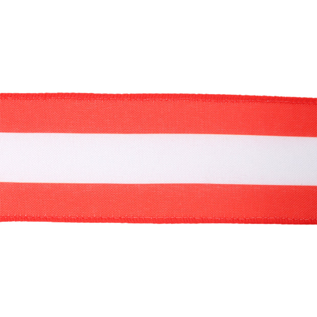 2 1/2" Wired Ribbon | Red/White Flag Stripe | 10 Yard Roll
