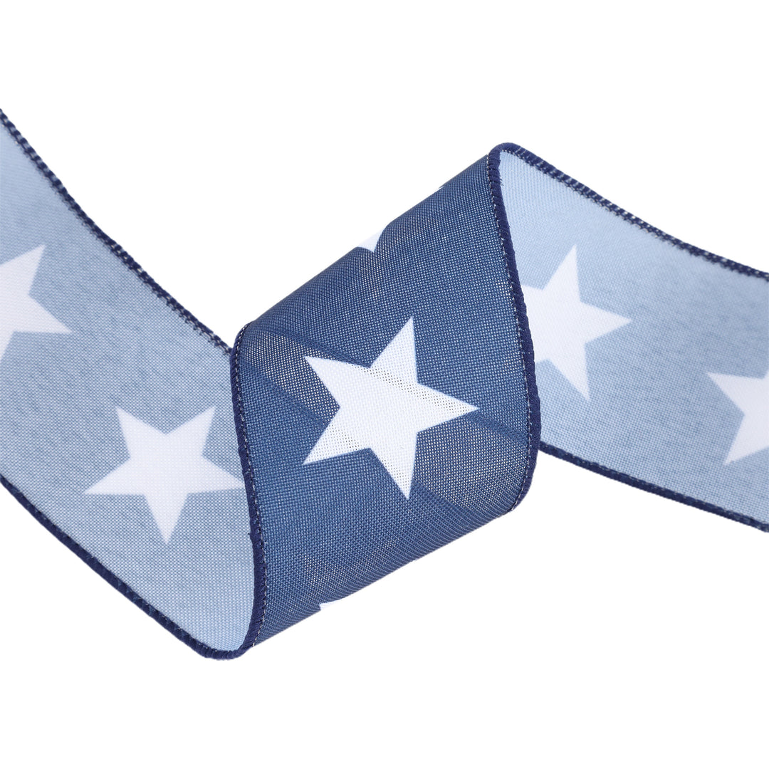 2 1/2" Wired Ribbon | Blue w/ Large White Stars | 10 Yard Roll