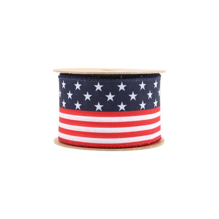 Deep Navy Blue American Flag Wired Ribbon with Premium Velvet Ribbon in Red/White/Blue/Gray |5 Rolls |50 Yards