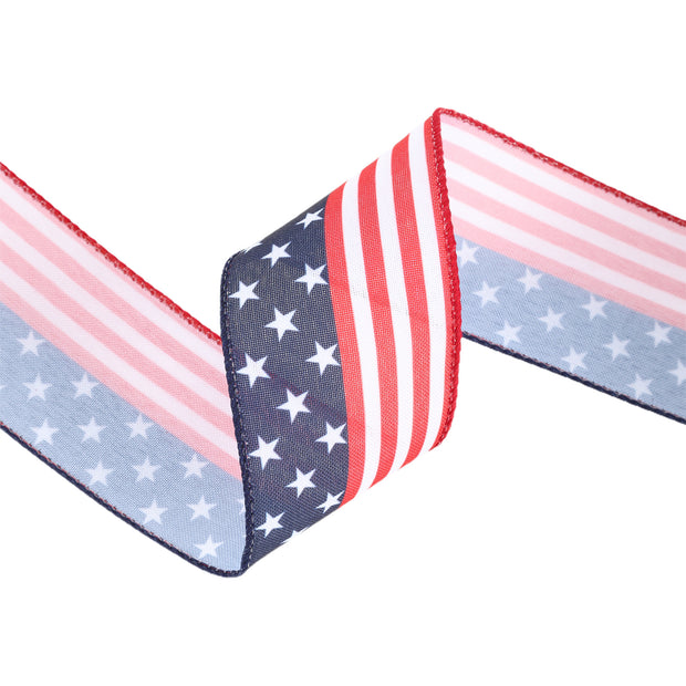 2 1/2 Wired Ribbon | Stars/Stripes Flag | 10 Yard Roll